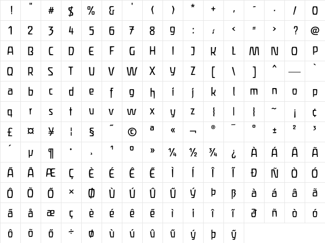 Liant Regular  glyph index