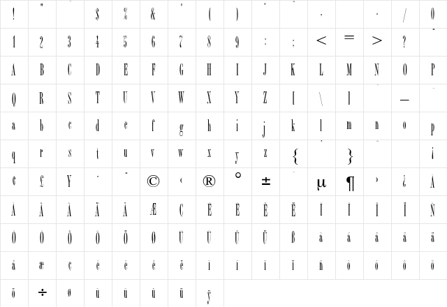 BodanoDB Normal  glyph index
