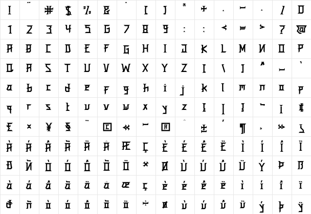 Western Monttero Regular  glyph index