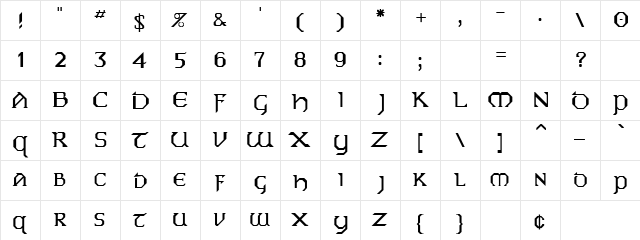 Dublin Regular  glyph index