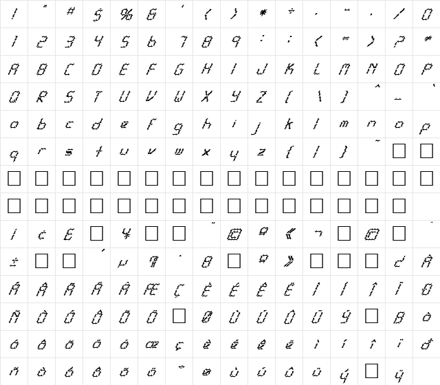 FZ DIGITAL 10 SPIKED ITALIC Normal  glyph index
