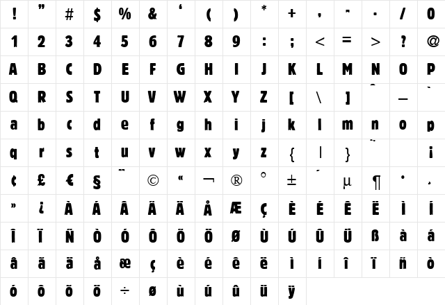 BlofeldCd Regular  glyph index