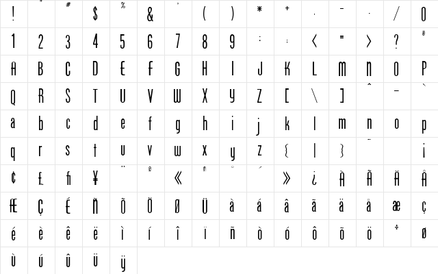 RSPhoenix Regular  glyph index