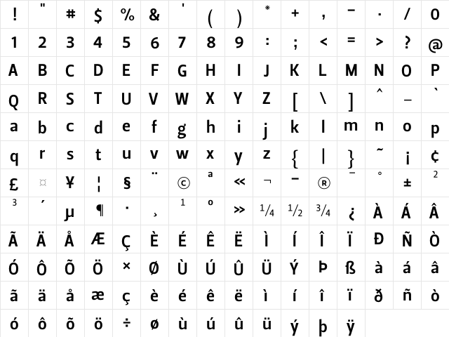 Leitura Sans Grot 3  glyph index