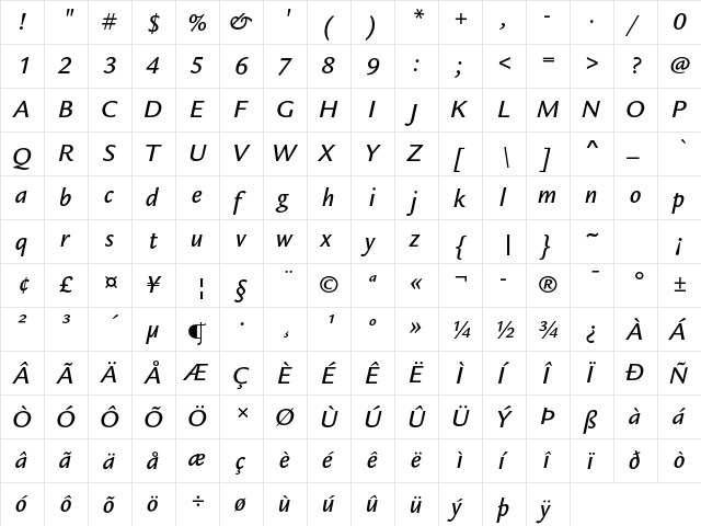 Legacy Sans ITC Std Medium Italic  glyph index