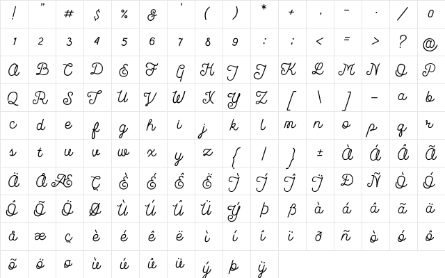 La Fa Salt Regular  glyph index