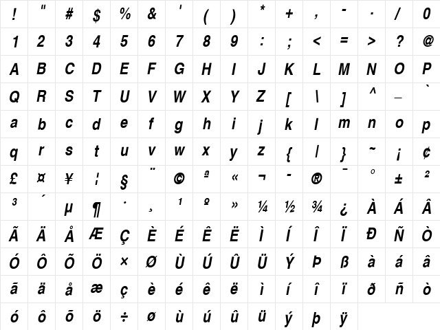 Nimbus Sans L Regular  glyph index