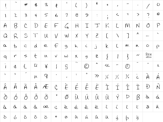 LEHN043 Regular  glyph index