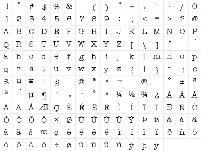 AmerTypeLight Bold  glyph index