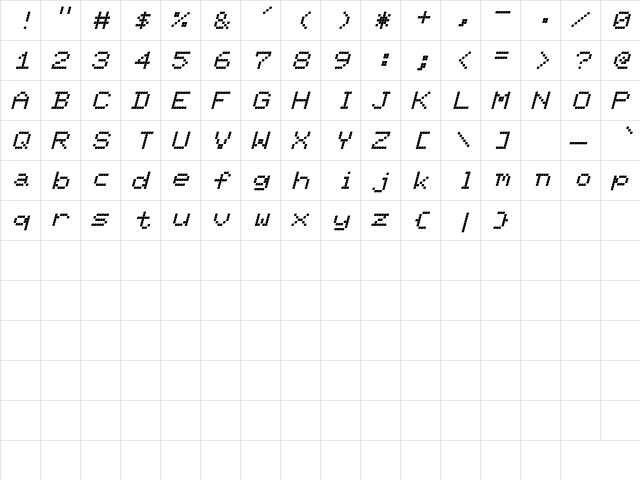 Pixel_Screen_Font-Light Italic Italic  glyph index