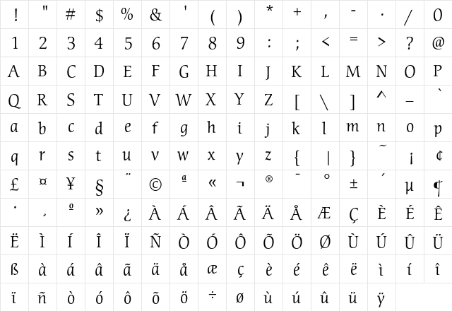CerigoEF Book  glyph index