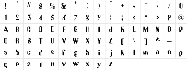 Almenia Regular  glyph index