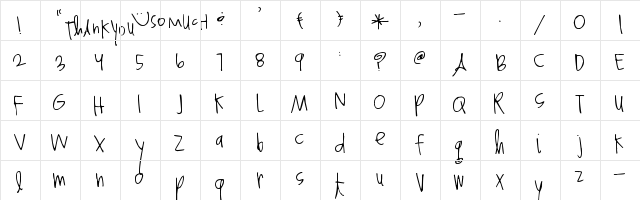 Pea Heather's Handwriting Regular  glyph index