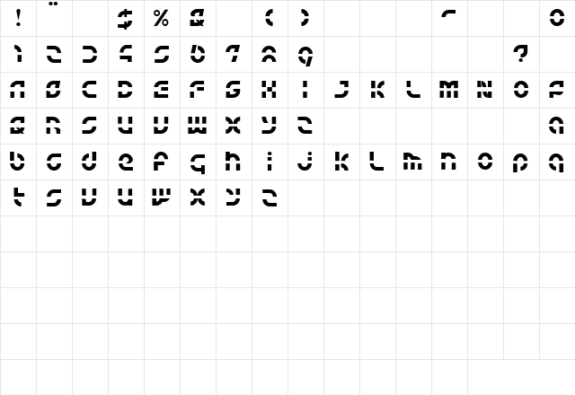 BLUE tYPE Regular  glyph index