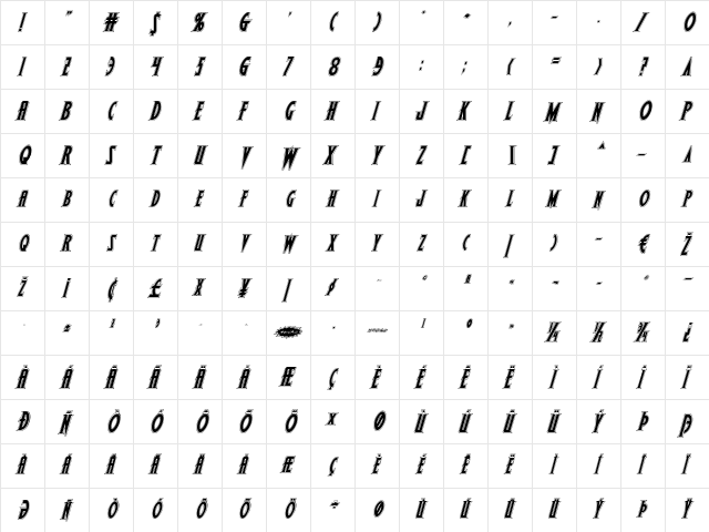 Wolf's Bane II Academy Italic Italic  glyph index