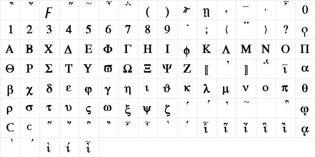 Atene Bold  glyph index