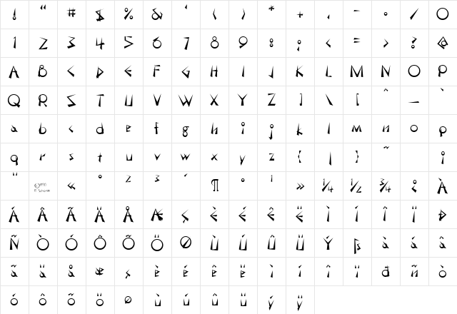 Demotte Bold  glyph index