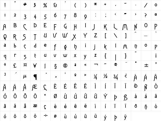 Fletch Extended Bold  glyph index