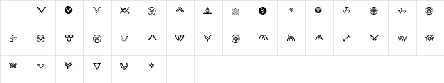 Chevron Dingbats Regular  glyph index