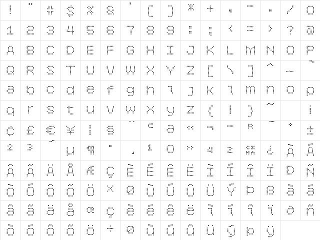 6x7oct Regular  glyph index