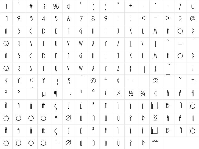 FFX Marquee Regular  glyph index