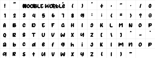 Nooble Wooble Bold  glyph index