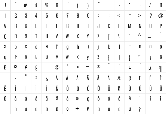 EuropaGrotesqueLight Roman  glyph index