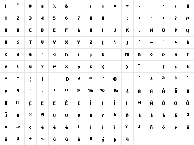 Bit Cell Regular  glyph index