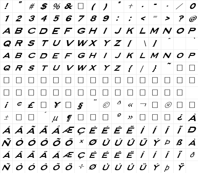 FZ ROMAN 14 ITALIC Light  glyph index