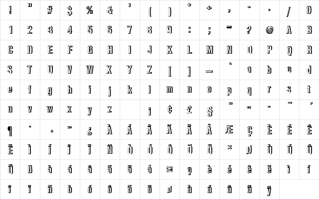 NimbusSanTBolConRe1 Regular  glyph index