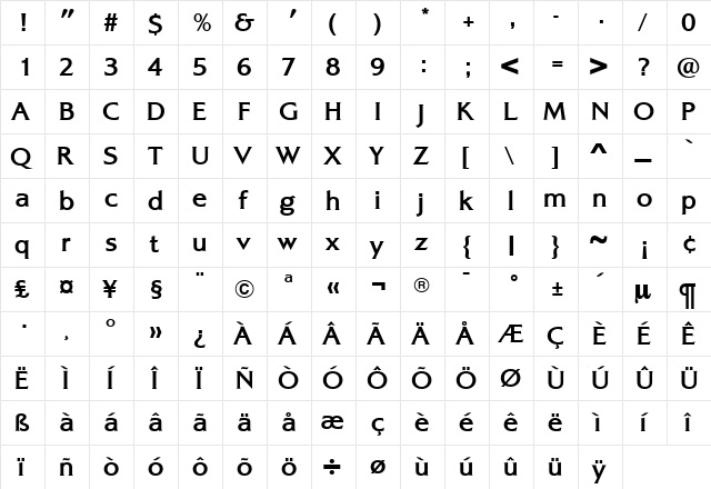 AlexonBold Regular  glyph index