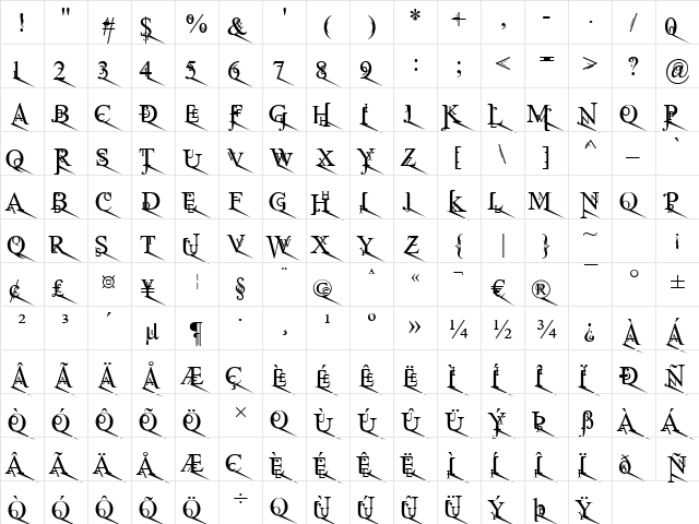 Jean Splice LoRite Regular  glyph index