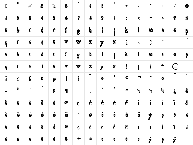 CaneCondensed Normal  glyph index