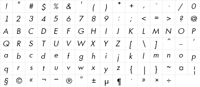 a_FuturicaBook Italic  glyph index
