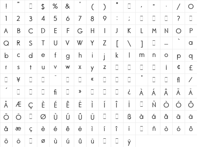 Odessa LET Regular  glyph index