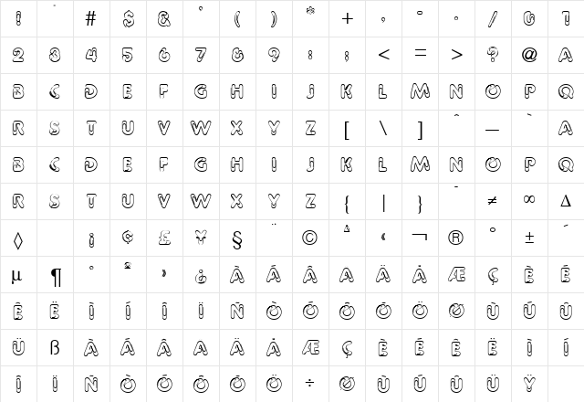 Paperbin Regular  glyph index