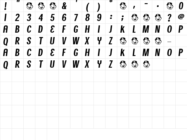 Caroline Regular  glyph index