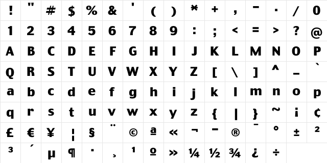 TruthCYR Bold  glyph index