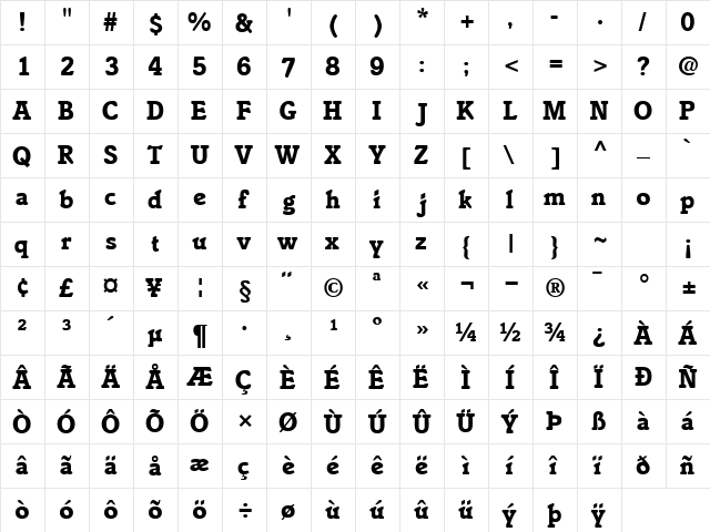 EnsembleSSK Bold  glyph index