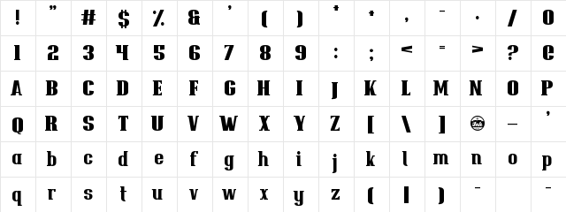 Jemboree Regular  glyph index
