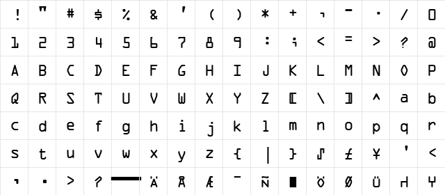 OCR-A Regular  glyph index