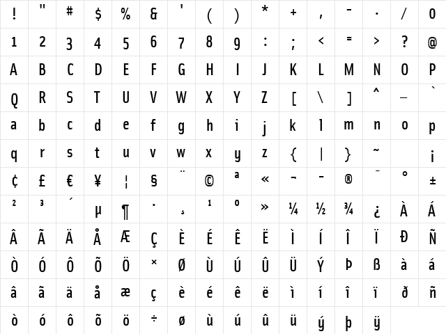 SolexMedium Regular  glyph index