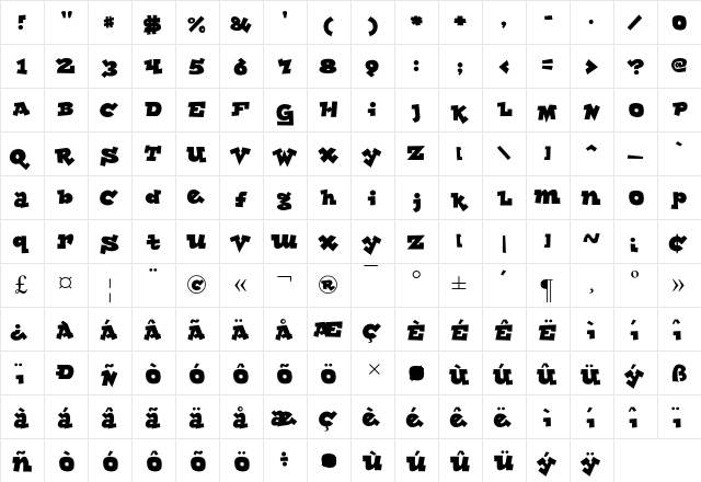 Lockergnome Regular  glyph index