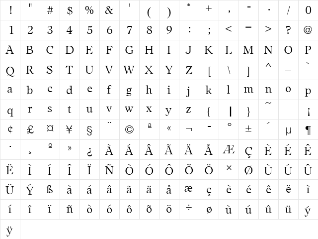 AdroitURWTLig Regular  glyph index