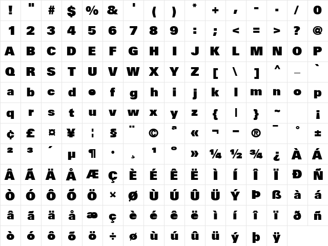 NovaUltraSSK Regular  glyph index