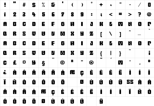 FEARGUS Regular  glyph index
