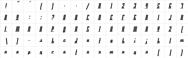 Americana Dreams Bold  glyph index