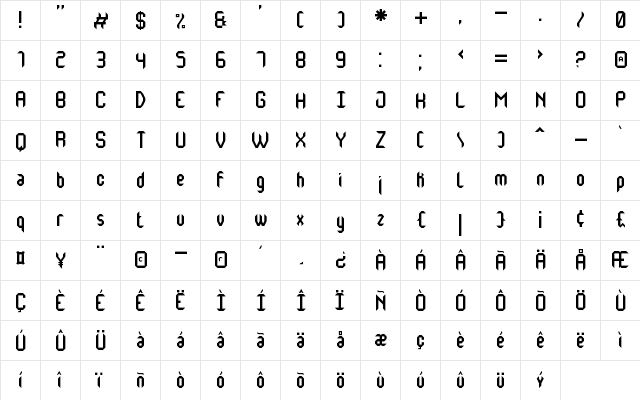 Monster oF South St Regular  glyph index