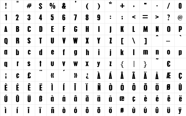 Cupido Regular  glyph index