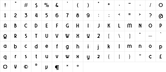 Tawakkal Sans Regular  glyph index